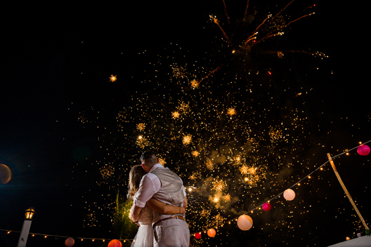couple watching fireworks during their wedding at MiraMar